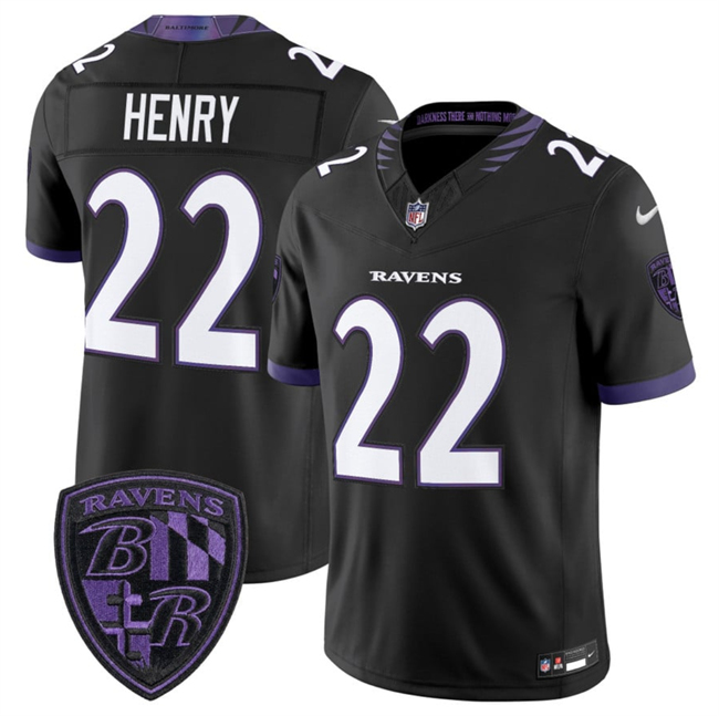 Men's Baltimore Ravens #22 Derrick Henry Black 2026 F.U.S.E. Alternate Vapor Stitched Limited Football Jersey Men's Baltimore Ravens #22 Derrick Henry Black 2026 F.U.S.E. Alternate Vapor Stitched Limited Football Jersey