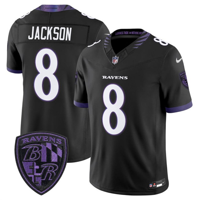 Men's Baltimore Ravens #8 Lamar Jackson Black 2026 F.U.S.E. Alternate Vapor Stitched Limited Football Jersey Men's Baltimore Ravens #8 Lamar Jackson Black 2026 F.U.S.E. Alternate Vapor Stitched Limited Football Jersey