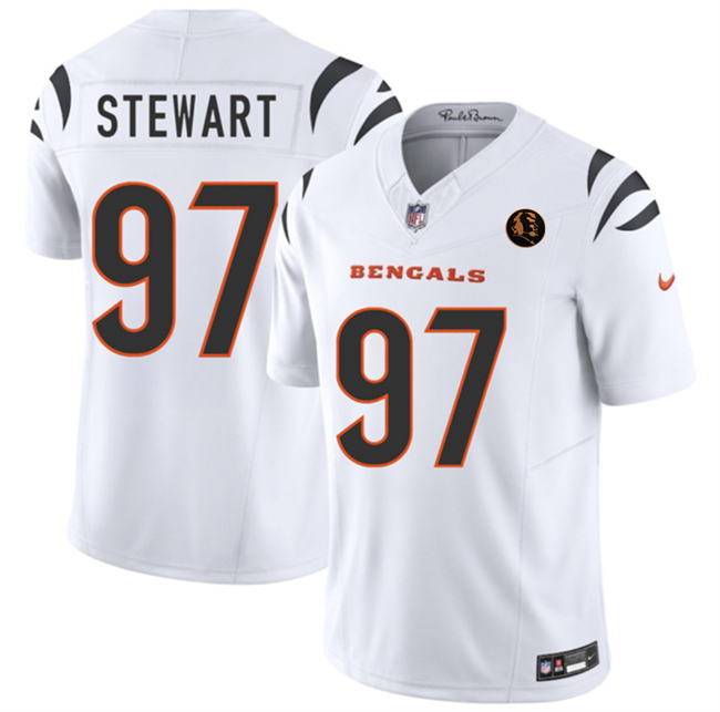 Men's Cincinnati Bengals #97 Shemar Stewart White 2023 F.U.S.E. With John Madden Patch Vapor Limited Stitched Football Jersey Men's Cincinnati Bengals #97 Shemar Stewart White 2023 F.U.S.E. With John Madden Patch Vapor Limited Stitched Football Jersey