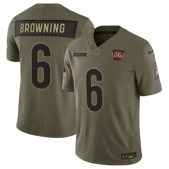 Men's Cincinnati Bengals #6 Jake Browning Olive 2025 F.U.S.E. Salute to Service Limited Stitched Football Jersey Men's Cincinnati Bengals #6 Jake Browning Olive 2025 F.U.S.E. Salute to Service Limited Stitched Football Jersey