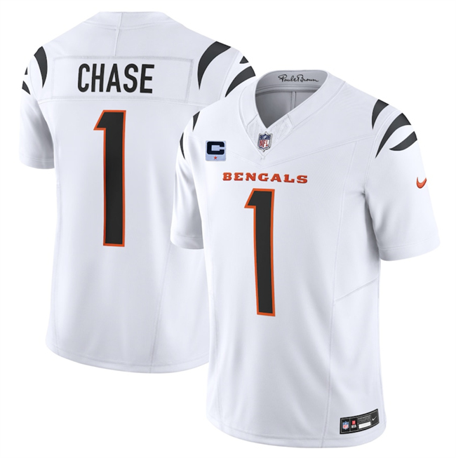 Men's Cincinnati Bengals #1 Ja'Marr Chase White 2025 F.U.S.E. With 1-Star C Patch Vapor Untouchable Limited Stitched Football Jersey Men's Cincinnati Bengals #1 Ja'Marr Chase White 2025 F.U.S.E. With 1-Star C Patch Vapor Untouchable Limited Stitched Football Jersey