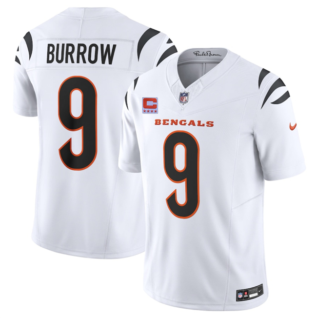 Men's Cincinnati Bengals #9 Joe Burrow White 2025 F.U.S.E. With 4-Star C Patch Vapor Untouchable Limited Stitched Football Jersey Men's Cincinnati Bengals #9 Joe Burrow White 2025 F.U.S.E. With 4-Star C Patch Vapor Untouchable Limited Stitched Football Jersey