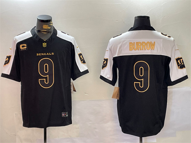 Men's Cincinnati Bengals #9 Joe Burrow Black Gold 2024 F.U.S.E With 4-Star C Patch Limited Stitched Football Jersey Men's Cincinnati Bengals #9 Joe Burrow Black Gold 2024 F.U.S.E With 4-Star C Patch Limited Stitched Football Jersey
