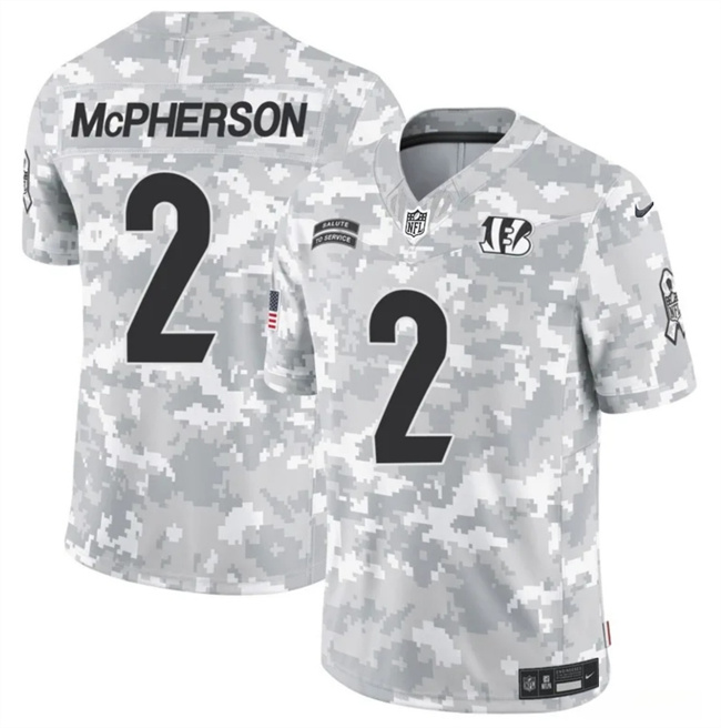 Men's Cincinnati Bengals #2 Evan McPherson 2024 F.U.S.E Arctic Camo Salute To Service Limited Stitched Football Jersey Men's Cincinnati Bengals #2 Evan McPherson 2024 F.U.S.E Arctic Camo Salute To Service Limited Stitched Football Jersey