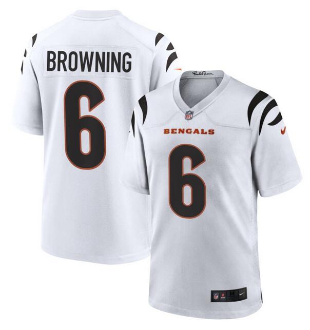 Men's Cincinnati Bengals #6 Jake Browning White Stitched Game Jersey Men's Cincinnati Bengals #6 Jake Browning White Stitched Game Jersey