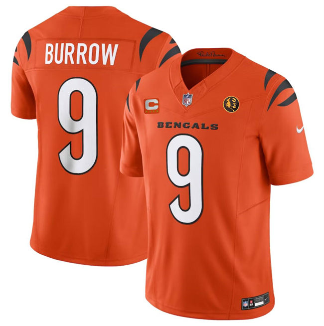 Men's Cincinnati Bengals #9 Joe Burrow Orange 2023 F.U.S.E. With 4-Star C Patch And John Madden Patch Vapor Limited Stitched Football Jersey Men's Cincinnati Bengals #9 Joe Burrow Orange 2023 F.U.S.E. With 4-Star C Patch And John Madden Patch Vapor Limited Stitched Football Jersey