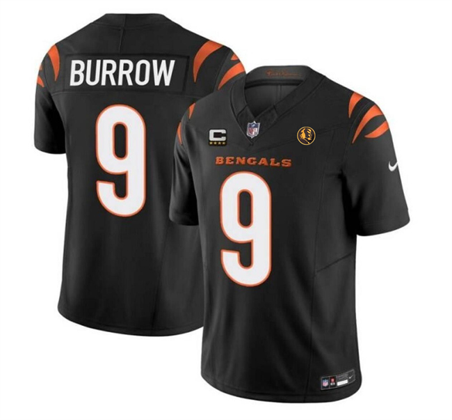Men's Cincinnati Bengals #9 Joe Burrow Black 2023 F.U.S.E. With 4-Star C Patch And John Madden Patch Vapor Limited Stitched Football Jersey Men's Cincinnati Bengals #9 Joe Burrow Black 2023 F.U.S.E. With 4-Star C Patch And John Madden Patch Vapor Limited Stitched Football Jersey
