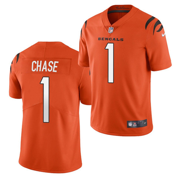 Men Cincinnati Bengals #1 Ja'Marr Chase Orange Vapor Untouchable Limited Stitched Jersey Men Cincinnati Bengals #1 Ja'Marr Chase Orange Vapor Untouchable Limited Stitched Jersey