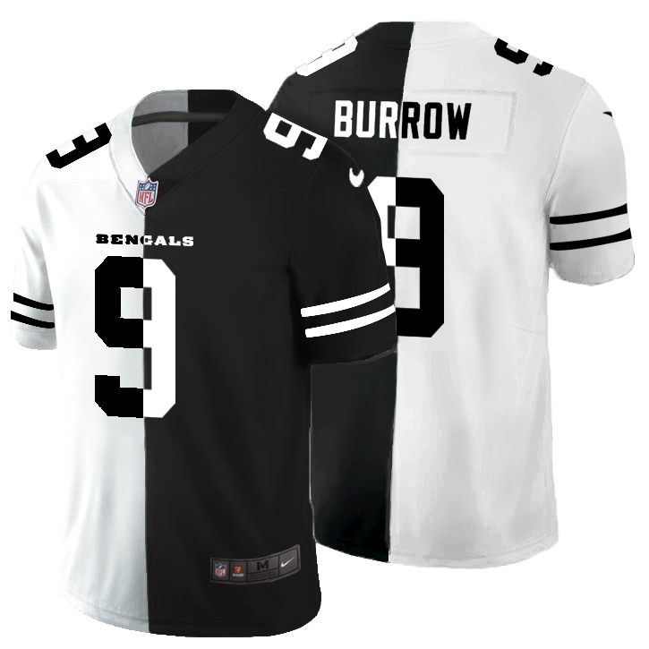 Cincinnati Bengals #9 Joe Burrow Men's Black V White Peace Split Nike Vapor Untouchable Limited NFL Jersey Cincinnati Bengals #9 Joe Burrow Men's Black V White Peace Split Nike Vapor Untouchable Limited NFL Jersey