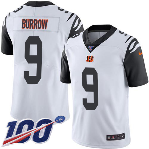 Nike Bengals #9 Joe Burrow White Men's Stitched NFL Limited Rush 100th Season Jersey Nike Bengals #9 Joe Burrow White Men's Stitched NFL Limited Rush 100th Season Jersey