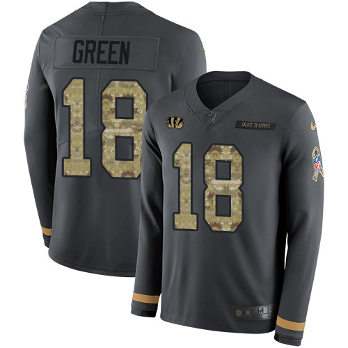 Nike Bengals #18 A.J. Green Anthracite Salute to Service Men's Stitched NFL Limited Therma Long Sleeve Jersey Nike Bengals #18 A.J. Green Anthracite Salute to Service Men's Stitched NFL Limited Therma Long Sleeve Jersey