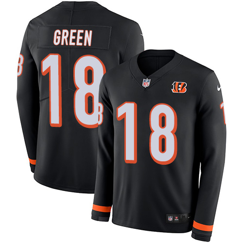 Nike Bengals #18 A.J. Green Black Team Color Men's Stitched NFL Limited Therma Long Sleeve Jersey Nike Bengals #18 A.J. Green Black Team Color Men's Stitched NFL Limited Therma Long Sleeve Jersey