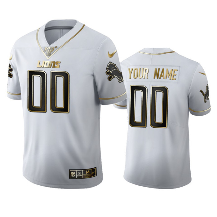Detroit Lions Custom Men's Nike White Golden Edition Vapor Limited NFL 100 Jersey Detroit Lions Custom Men's Nike White Golden Edition Vapor Limited NFL 100 Jersey