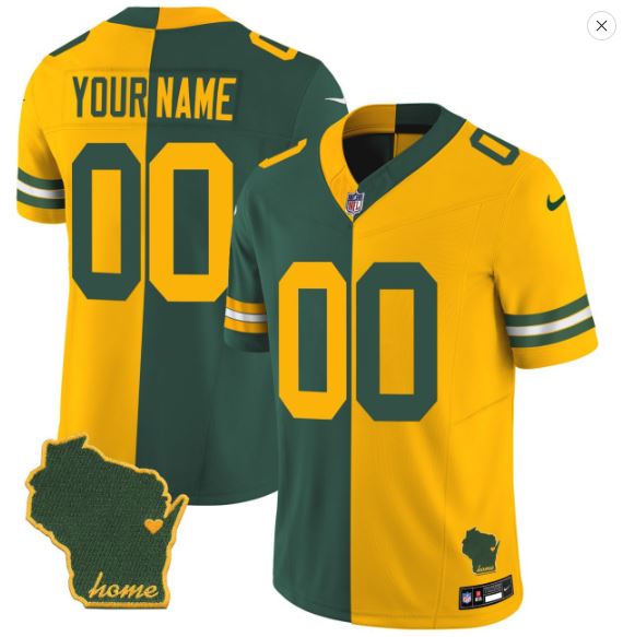 Green Bay Packers Green Gold Split Jersey Green Bay Packers Green Gold Split Jersey