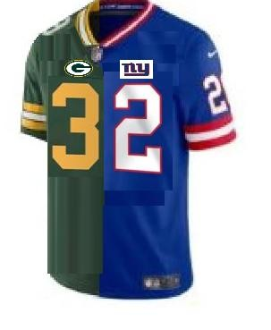 Men's Green Bay Packers New York Giants Split Blue Green Color Rush Vapor Limited Stitched Football Jersey