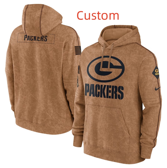 Custom Men's Green Bay Packers 2023 Brown Salute To Service Pullover Hoodie