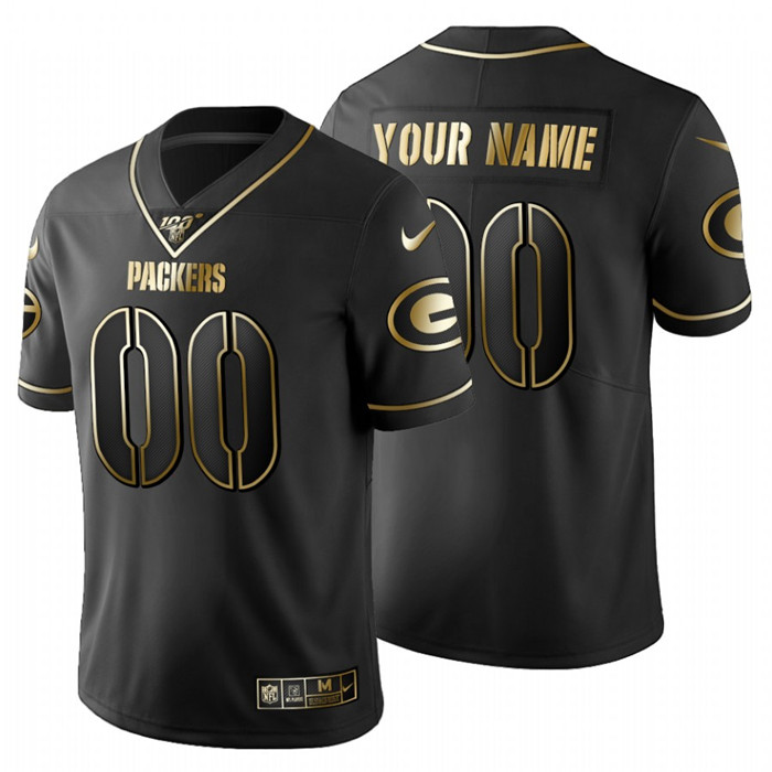 Green Bay Packers Custom Men's Nike Black Golden Limited NFL 100 Jersey Green Bay Packers Custom Men's Nike Black Golden Limited NFL 100 Jersey