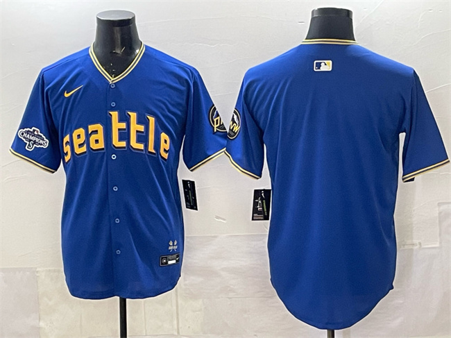 Men's Seattle Mariners Blank Royal With 2025 AL West Division Champions Patch City Connect Limited Stitched Baseball Jersey Men's Seattle Mariners Blank Royal With 2025 AL West Division Champions Patch City Connect Limited Stitched Baseball Jersey