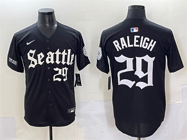 Men's Seattle Mariners #29 Cal Raleigh Black 'Deep Sea Gothic Edition' Vapor Premier Limited Stitched Baseball Jersey Men's Seattle Mariners #29 Cal Raleigh Black 'Deep Sea Gothic Edition' Vapor Premier Limited Stitched Baseball Jersey
