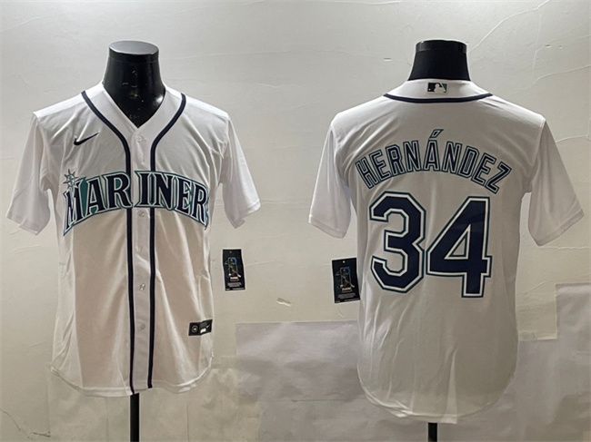 Men's Seattle Mariners #34 Félix Hernández White Cool Base Stitched Baseball Jersey Men's Seattle Mariners #34 Félix Hernández White Cool Base Stitched Baseball Jersey
