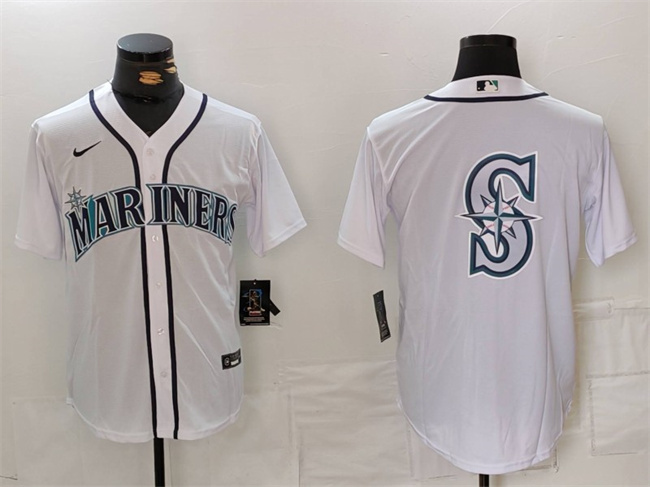 Men's Seattle Mariners White Team Big Logo Cool Base Stitched Jersey Men's Seattle Mariners White Team Big Logo Cool Base Stitched Jersey