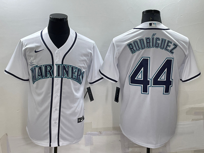 Men's Seattle Mariners #44 Julio Rodriguez White Cool Base Stitched Jersey 5 Men's Seattle Mariners #44 Julio Rodriguez White Cool Base Stitched Jersey 5