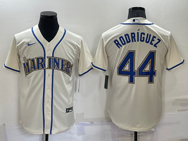 Men's Seattle Mariners #44 Julio Rodriguez Cream Cool Base Stitched Jersey 5 Men's Seattle Mariners #44 Julio Rodriguez Cream Cool Base Stitched Jersey 5