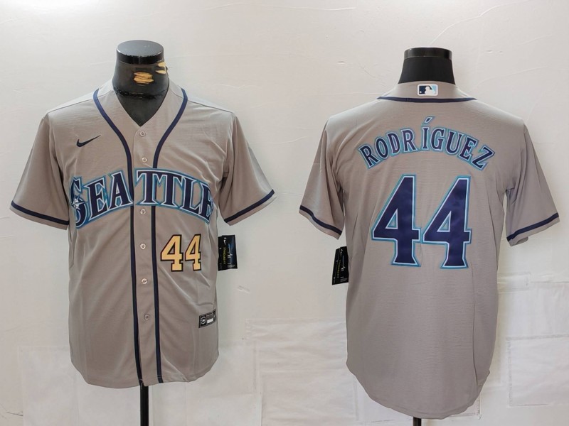 Men's Seattle Mariners #44 Julio Rodríguez Grey Cool Base Stitched Jersey 2 Men's Seattle Mariners #44 Julio Rodríguez Grey Cool Base Stitched Jersey 2