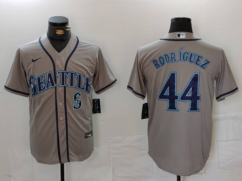 Men's Seattle Mariners #44 Julio Rodríguez Grey Cool Base Stitched Jersey 1 Men's Seattle Mariners #44 Julio Rodríguez Grey Cool Base Stitched Jersey 1