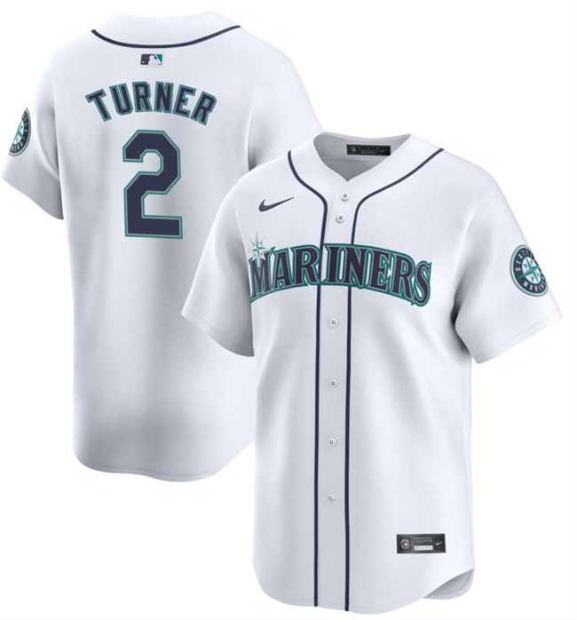 Men's Seattle Mariners #2 Justin Turner White 2024 Home Limited Stitched Jersey Men's Seattle Mariners #2 Justin Turner White 2024 Home Limited Stitched Jersey