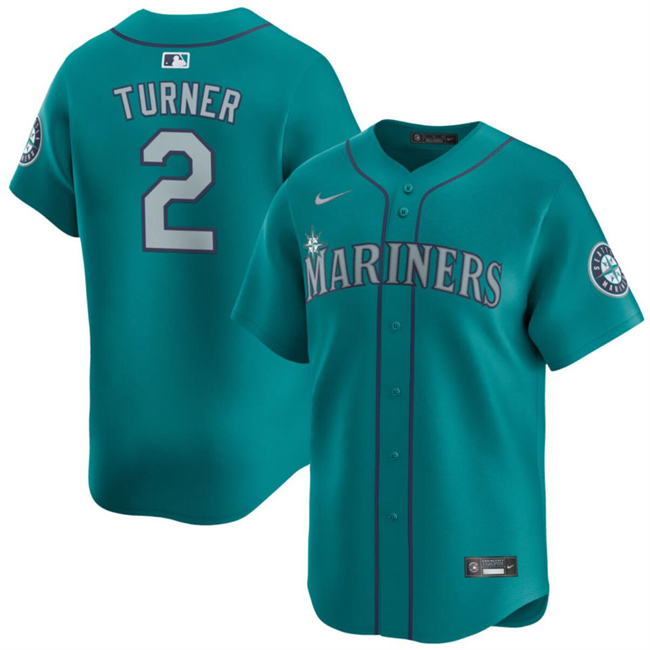 Men's Seattle Mariners #2 Justin Turner Aqua Alternate Limited Stitched Jersey Men's Seattle Mariners #2 Justin Turner Aqua Alternate Limited Stitched Jersey