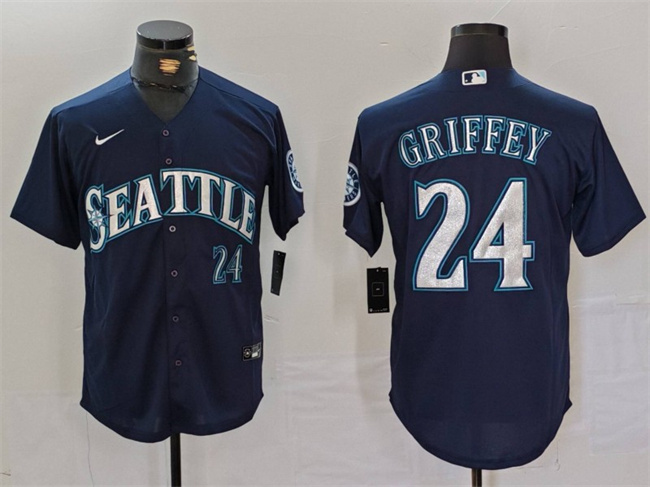 Men's Seattle Mariners #24 Ken Griffey Jr. Navy Cool Base Stitched Baseball Jersey Men's Seattle Mariners #24 Ken Griffey Jr. Navy Cool Base Stitched Baseball Jersey