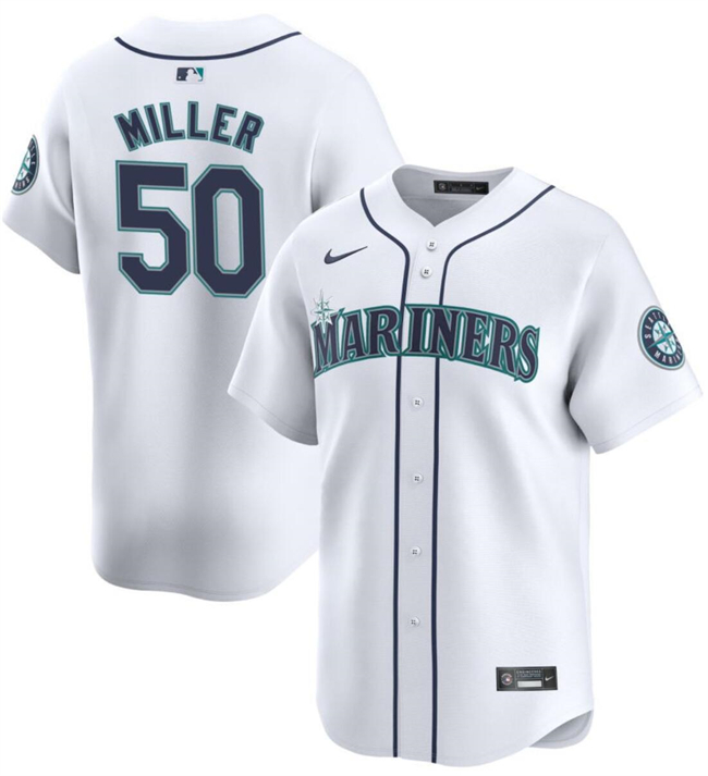 Men's Seattle Mariners #50 Bryce Miller White Home Limited Stitched Jersey Men's Seattle Mariners #50 Bryce Miller White Home Limited Stitched Jersey