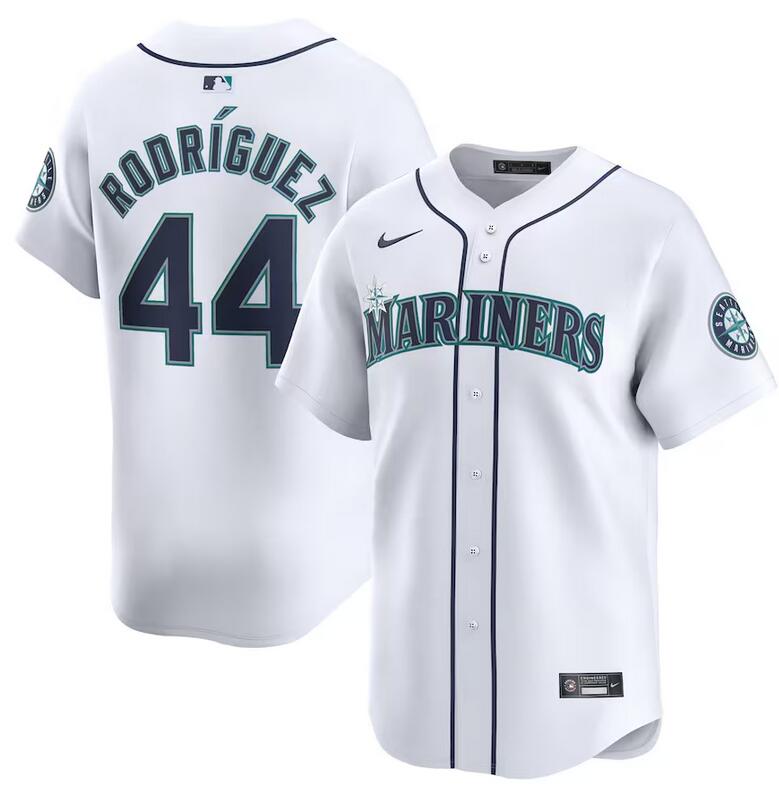 Men's Seattle Mariners #44 Julio Rodríguez White Home Limited Stitched Jersey Men's Seattle Mariners #44 Julio Rodríguez White Home Limited Stitched Jersey