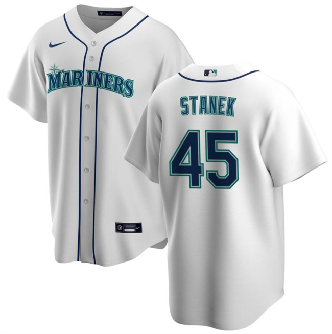 Men's Seattle Mariners #45 Ryne Stanek White Cool Base Stitched Jersey Men's Seattle Mariners #45 Ryne Stanek White Cool Base Stitched Jersey
