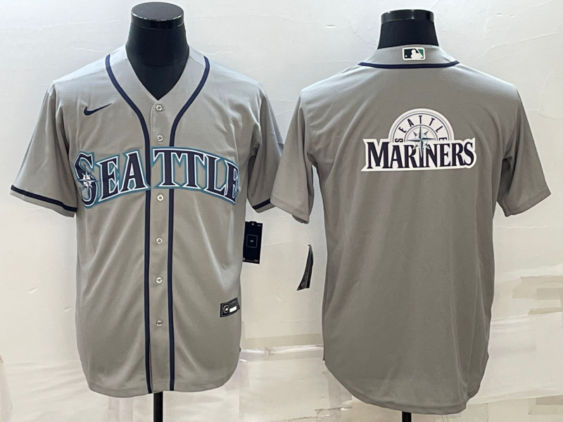 Men's Seattle Mariners Gray Team Big Logo Cool Base Stitched Jersey Men's Seattle Mariners Gray Team Big Logo Cool Base Stitched Jersey