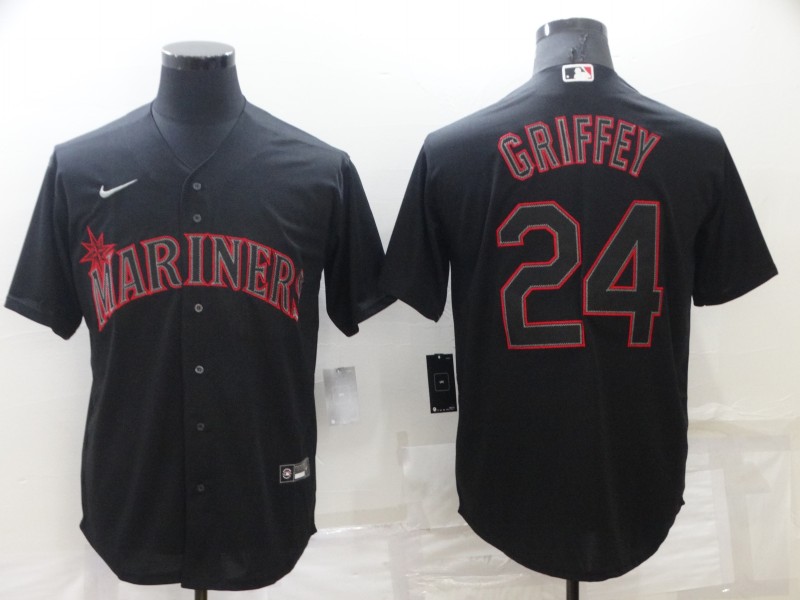 Men's Seattle Mariners #24 Ken Griffey Black Shadow Cool Base Stitched Jersey Men's Seattle Mariners #24 Ken Griffey Black Shadow Cool Base Stitched Jersey