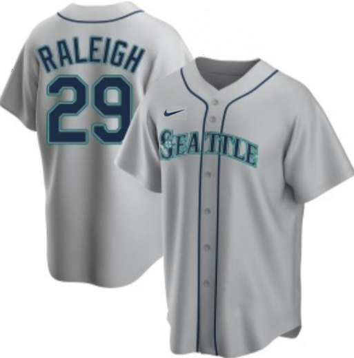 Men's Seattle Mariners #29 Cal Raleigh Grey Cool Base Stitched Jersey Men's Seattle Mariners #29 Cal Raleigh Grey Cool Base Stitched Jersey