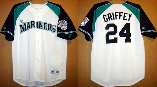 Men's Seattle Mariners #24 Ken Griffey White Stitched Jersey Men's Seattle Mariners #24 Ken Griffey White Stitched Jersey