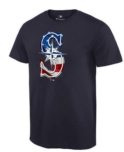 Men's Seattle Mariners USA Flag Fashion T-Shirt Navy Blue Men's Seattle Mariners USA Flag Fashion T-Shirt Navy Blue