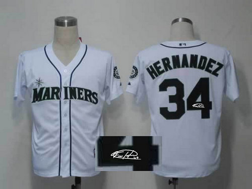 Seattle Mariners 34# Felix Hernandez White Throwback M&N MLB Jerseys(Signed) Seattle Mariners 34# Felix Hernandez White Throwback M&N MLB Jerseys(Signed)