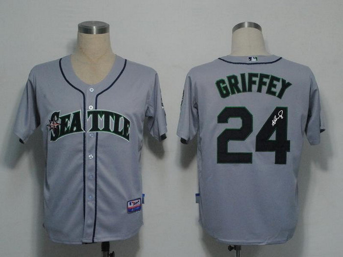 Seattle Mariners 24 Ken Griffey Grey Cool Base MLB Jerseys(Signed) Seattle Mariners 24 Ken Griffey Grey Cool Base MLB Jerseys(Signed)