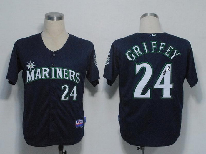 Seattle Mariners 24 Ken Griffey Blue Cool Base MLB Jerseys(Signed) Seattle Mariners 24 Ken Griffey Blue Cool Base MLB Jerseys(Signed)