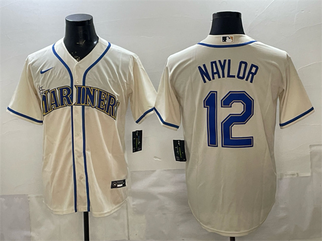 Men's Seattle Mariners #12 Josh Naylor Cream Alternate Stitched Baseball Jersey Men's Seattle Mariners #12 Josh Naylor Cream Alternate Stitched Baseball Jersey