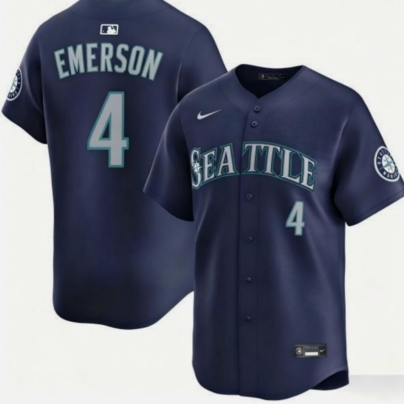 Men's Seattle Mariners #4 Colt Emerson Navy Cool Base Stitched Baseball Jersey Men's Seattle Mariners #4 Colt Emerson Navy Cool Base Stitched Baseball Jersey