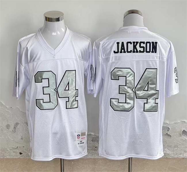 Men's Las Vegas Raiders #34 Bo Jackson White Throwback Stitched Football Jersey Men's Las Vegas Raiders #34 Bo Jackson White Throwback Stitched Football Jersey