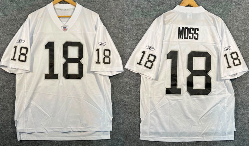 Men's Las Vegas Raiders #18 Randy Moss White Stitched Jersey Men's Las Vegas Raiders #18 Randy Moss White Stitched Jersey