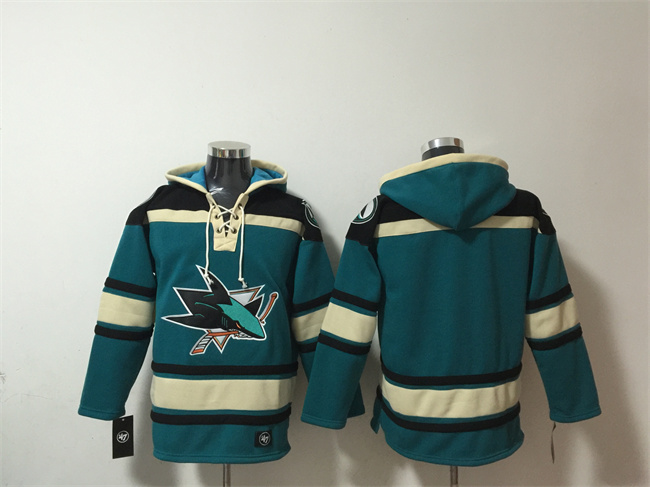 Men's San Jose Sharks Blank Teal Lace-Up Pullover Hoodie Men's San Jose Sharks Blank Teal Lace-Up Pullover Hoodie