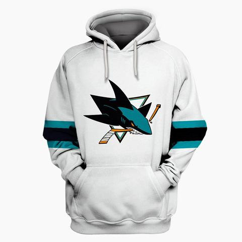 Sharks White All Stitched Hooded Sweatshirt Sharks White All Stitched Hooded Sweatshirt