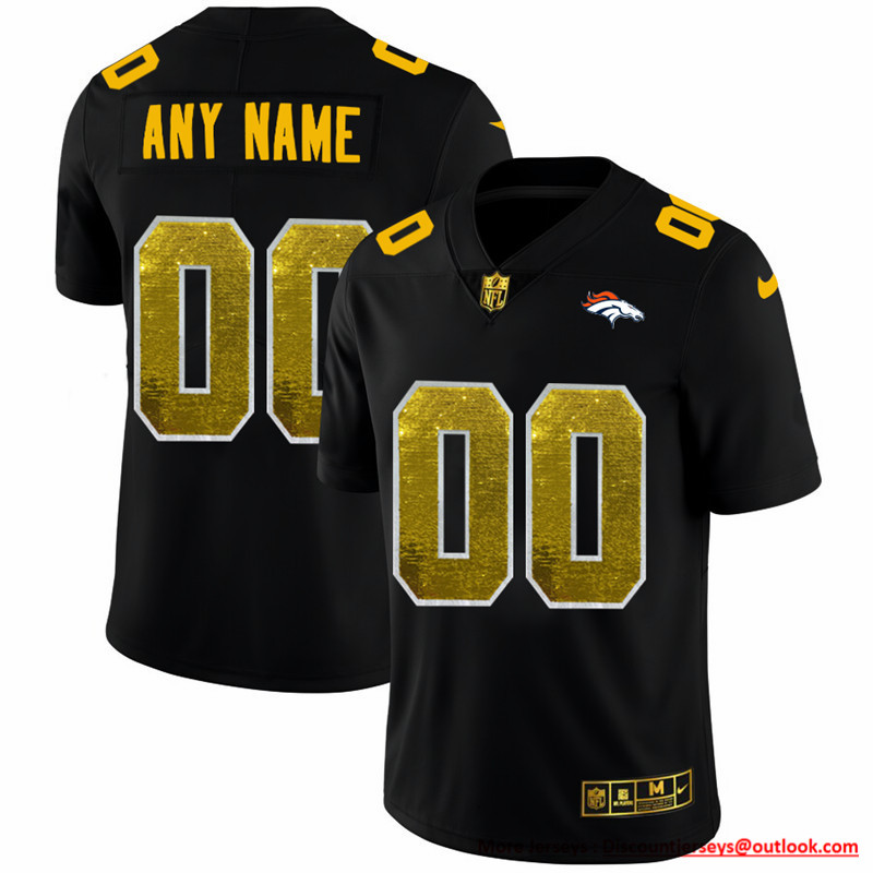 Denver Broncos Custom Men's Black Nike Golden Sequin Vapor Limited NFL Jersey Denver Broncos Custom Men's Black Nike Golden Sequin Vapor Limited NFL Jersey